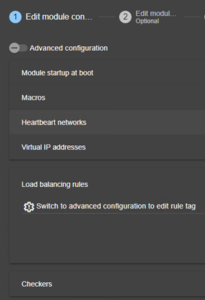 SafeKit web console image
Edit a farm module configuration with a virtual IP address, UDP load-balancing rules, and failover, using module configuration wizard